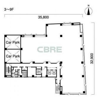 3階〜9階 平面図