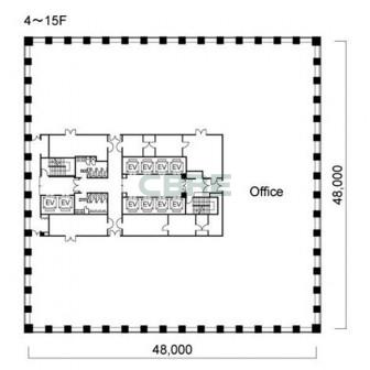4階〜15階 平面図