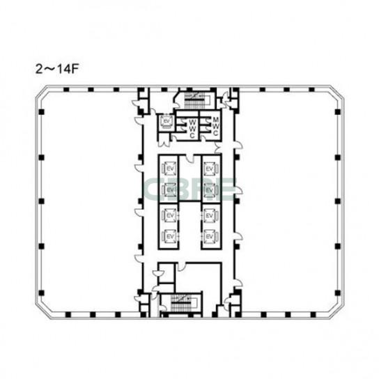 2階〜14階 平面図