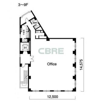 3階〜9階 平面図