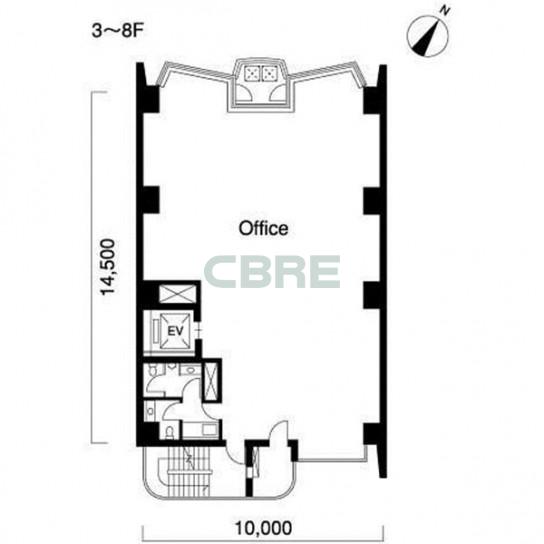 3階〜8階 平面図