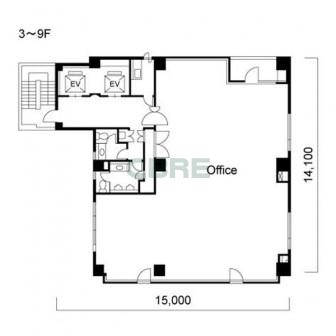 3階〜9階 平面図