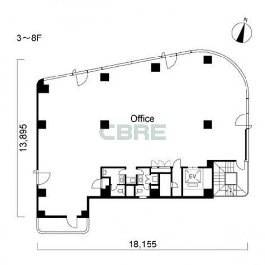3階〜8階 平面図