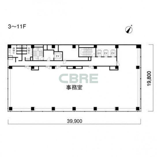 3階〜11階 平面図
