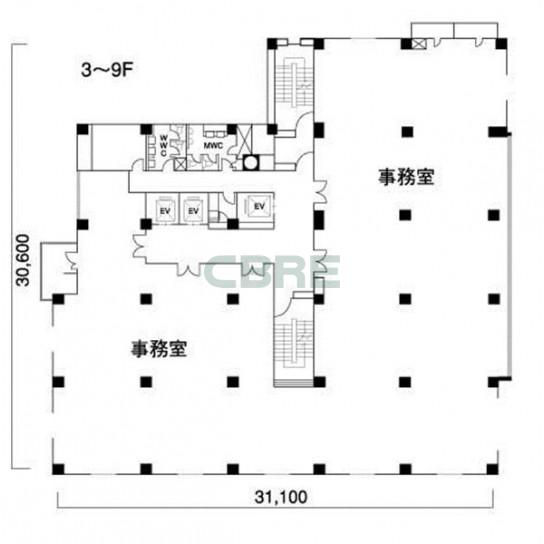 3階〜9階 平面図