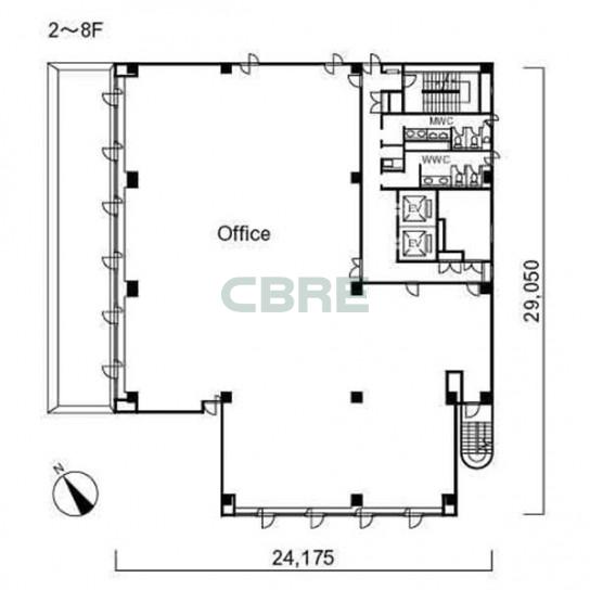 2階〜8階 平面図