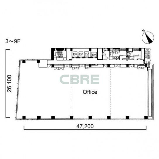 3階〜9階 平面図