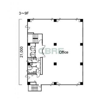 3階〜9階 平面図