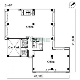 3階〜8階 平面図