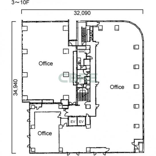 3階〜10階 平面図