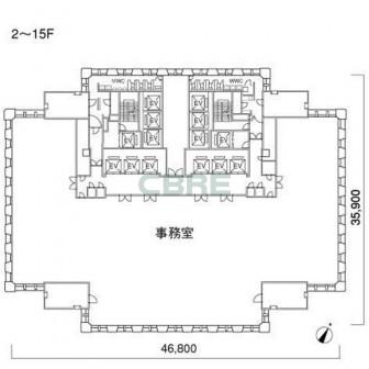 2階〜15階 平面図