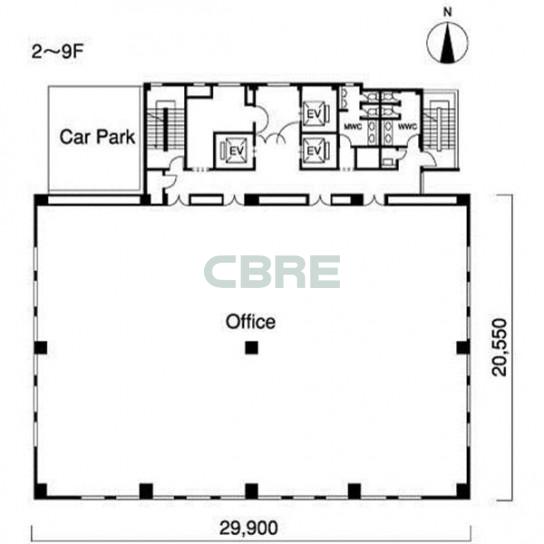 2階〜9階 平面図