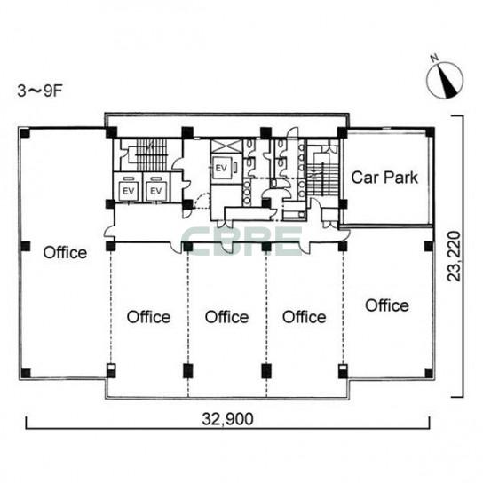 3階〜9階 平面図